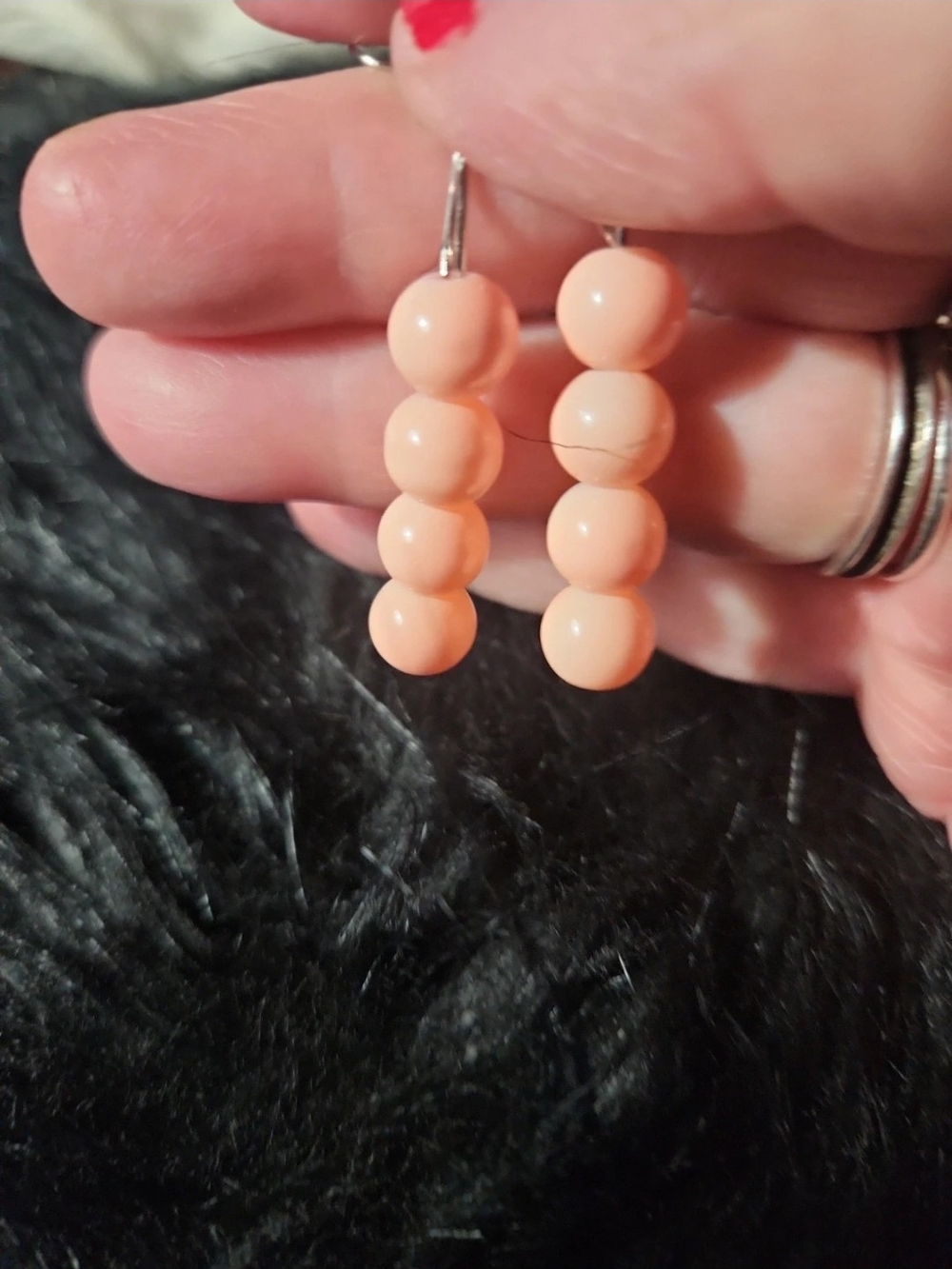 Stacked Peach Bead Drop Earrings - Women Jewelry
